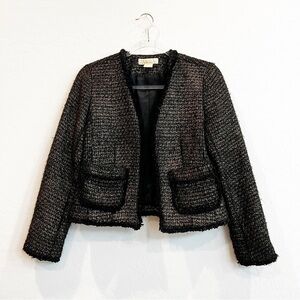 MICHAEL Michael Kors Women's Tweed Boucle Blazer Jacket Gold Metallic Black 2P